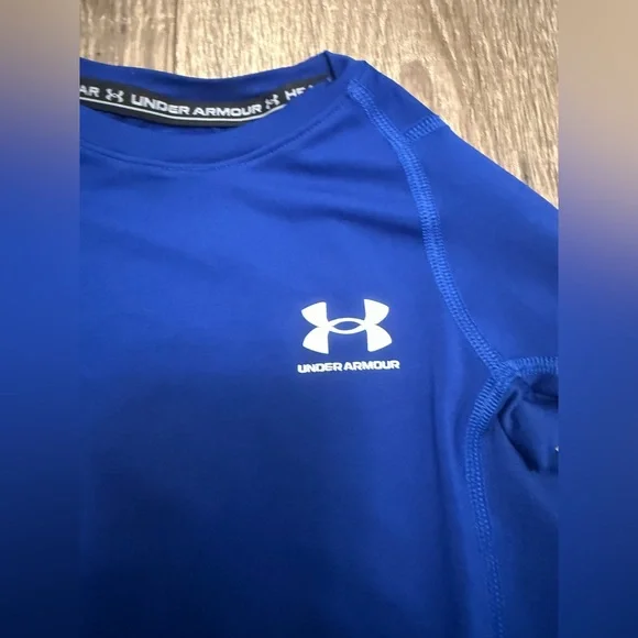 Under Armour Shirt Youth XS Blue Fitted Compression Long Sleeve - Picture 2 of 4